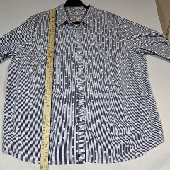 Talbots Top Womens 3X Polka Dot Button Up Long Sleeve Blue Striped Office Career - Picture 5 of 15